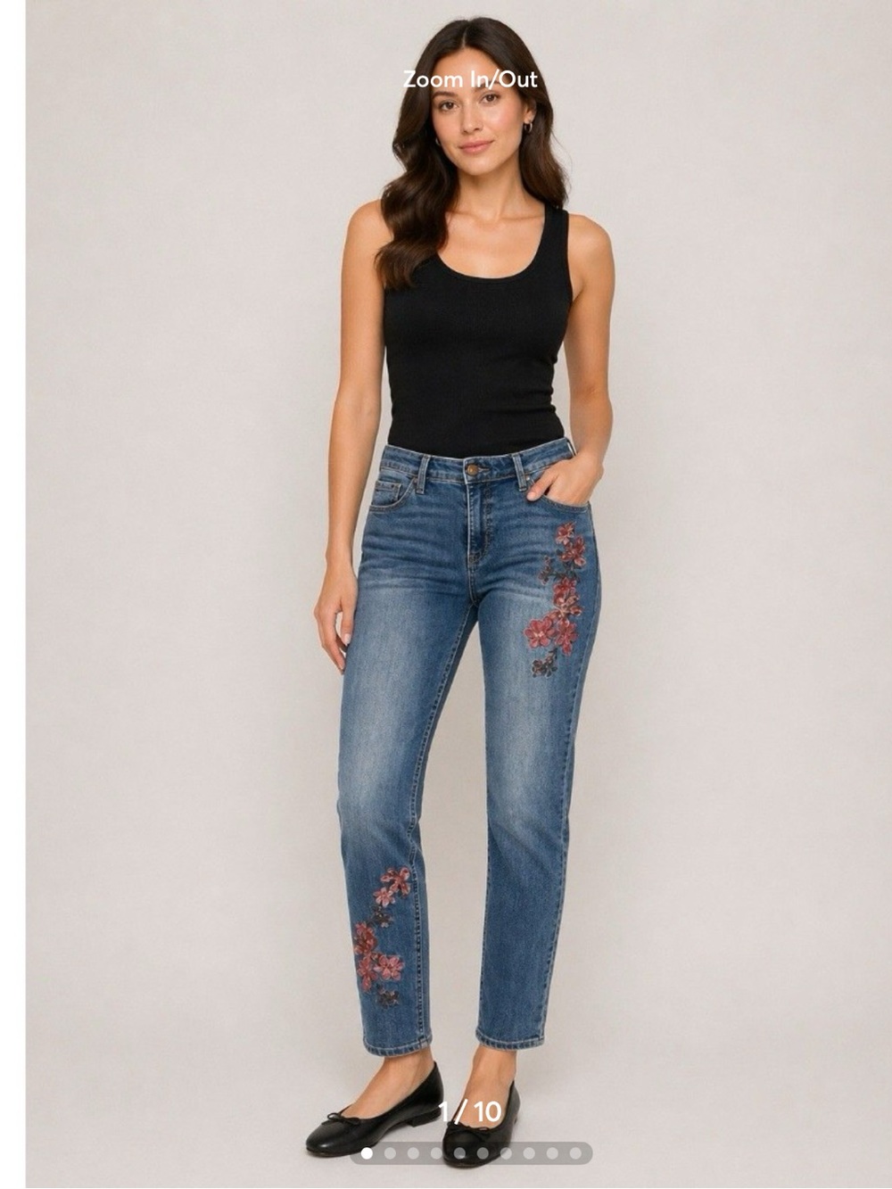 Nine West Women’s Gramercy Size 14 Skinny Floral Embroidered Denim Jeans